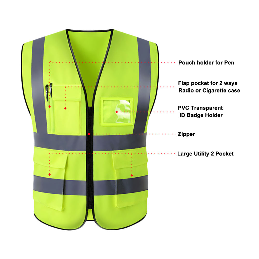 National Apparels Customized Black Reflective Safety Vest Company Logo With Pockets Custom Color Fluorescent Visibility Work Class 2 Safety Vest